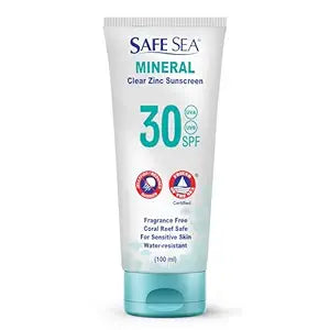 Safe Sea Zinc Oxide Sunscreen SPF30 | Clear Mineral Face And Body Reef Safe Sunscreen Without White Cast | Anti-Jellyfish Sting Protective Lotion | 3.4Oz (100ml) (1 Pack)