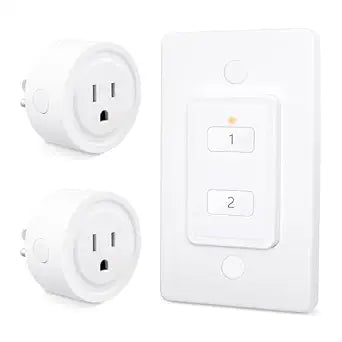 LoraTap Mini Wireless Remote Control Outlet Plug Adapter (2 Pack) with Remote, 2 Channel Wall Switch, 656ft Control Range for Indoor Lamps and Home Appliances, No Hub Required, 10A/1100W, White