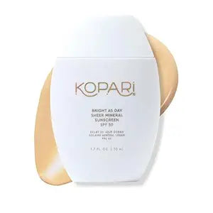 Kopari Bright as Day Sheer Mineral Sunscreen SPF 50, 100% Mineral Facial Sunscreen with Vitamin C & Niacinamide, Sheer Finish, All Skin Tones, 1.7 oz