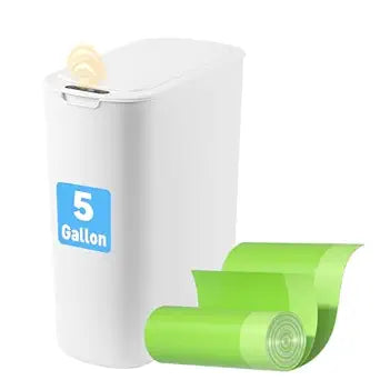 FRESHLIX Automatic Motion Sensor Bathroom Trash Can with Lid, 5 Gallon Touchless Trash Bin,Smart Electric Narrow Waterproof Garbage Bin for Toilet, Office, Bedroom, Living Room, Dorm (White