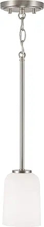 HomePlace by Capital Lighting 348812BN-542 Lawson Transitional Mid-Century Soft White Glass Bell Pendant Light Fixture, 1-Light 100 Watt, 6" H x 5" W, Brushed/Satin Nickel
