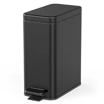 Cesun Bathroom Trash Can with Lid, 2.6 Gallon Small Black Bathroom Garbage Can Soft Close, Stainless Steel Waste Basket with Step Pedal for Bedroom, Laundry Room, Living Room, Home Office, Toilet, RV
