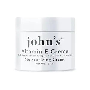 John's Vitamin E, A & D Collagen Cream – 16 oz Aloe-Enriched Moisturiser for Face & Body – Nourishing Vitamin E Skin Cream for Dry, Sensitive Skin