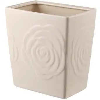 Beige Ceramic Trash Can with Rose  2.5 Gallon Small Bathroom & Kitchen Garbage Bin, Decorative Waste Basket for Bedroom, Office, Hotel  Elegant Floral Design, Heavy Duty (9 Liter, Gift Idea)