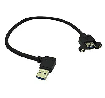 Panel- Mount USB 3.0 Extension Cable, Haokiang 1 ft/30cm 90 Degree Right Angle USB 3.0 Type A Male to Type A Female with Screw Hole Panel Mount Adapter External Cable (Right Angle)
