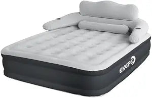EKEPE Air Mattress with Headboard, 18 in Inflatable with Built-in Pump, Blow Up Mattress with Removable Electric Pump, Comfort Air Bed Queen for Camping & Home - Grey