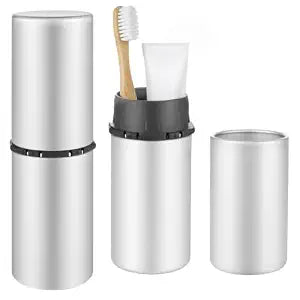 Aluminum Toothbrush Travel Case, Travel Toothbrush and Toothpaste Holder, Portable Toothbrush Mouthwash Cup Holder with Cover for Traveling, Bathroom, Camping, Business Trip-1Pack Silver