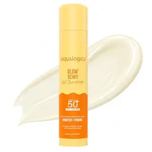Aqualogica Glow+ Dewy Face Sunscreen with SPF 50+ & PA+++ | Blue Light Protection & No White Cast | Helps Give Glowing Skin with Papaya & Vitamin C | 1.76 Oz/50g