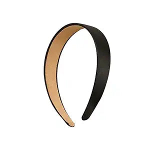 1.25 Inch Wide Satin Non Slip Hard Headband with No Teeth (Black)