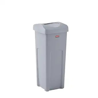Rubbermaid Commercial Products Square Trash/Garbage Container with Untouchable Swing Top Lid, 23-Gallon, Gray, Perfect for Outdoor/Restaurant/School/Kitchen