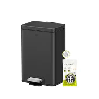 EKO Madison Matte Black Stainless Steel 3.2 Gal/12L Bathroom Small Step Trash Can or Recycling Bin, Removable Inner Liner, Soft Close Lid, Fingerprint Resistant Finish