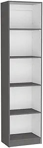Tuhome Home XS Bookcase with Five-Tier Slim Shelves for Compact Vertical Storage of Books, Decor and Keepsakes Featuring Space-Saving Modern Design and Durable Engineered Wood Construction