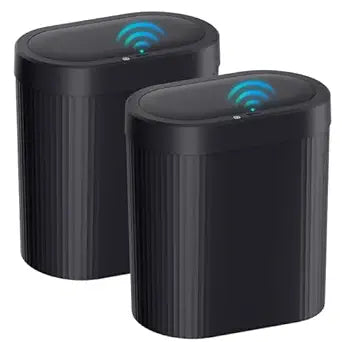jinligogo 2 Pack 5 Gallon Bathroom Trash Can with Lid, Automatic Motion Sensor Black Trash Can, Touchless Slim Waterproof Garbage Bin for Kitchen, Bedroom, Office, and Bathroom