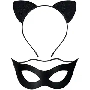 Black Cat Ears Headband Cat Eye Mask Set for Women Halloween Masquerade Fancy Dress Costume Accessories