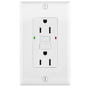 Wengart (15 Amp) GFCI Outlet Non-Tamper Resistant, 120V AC Ground Fault Circuit Interrupter, Self-Test LED Indicator, Decor Wall Plate & Screws Included, UL Listed, White