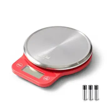 Kitchen Mama Q-Series Digital Food Scale, 13.2 lb / 6000g Kitchen Scale with Tare, 1g Precision, Stainless Steel Platform, LCD Display, Food Scale for Baking, Meal Prep & Portioning (Red)