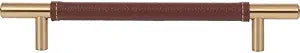 Atlas Homewares Zanzibar Brown Leather Pull 6 5/16 Inch (c-c) Warm Brass