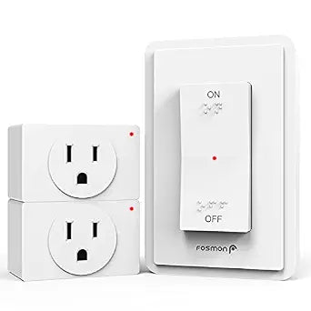 Fosmon Wireless Remote Control Electrical Outlet Switch (2 Pack) - ETL Listed, (15A, 125V 1875W) Remote Light Switch Outlet Plug with Braille (On/Off) Mark for Lamp, Lights, Fans, Expandable