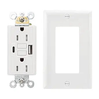 Wengart 15 Amp GFCI Outlet with USB Ports, 4.8A Dual USB-A & USB-C Charger, Self-Test Ground Fault Circuit Interrupter, Tamper-Resistant Safety Receptacle, ETL Listed, Wall Plate Included, White