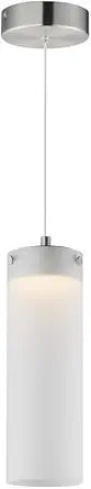 ET2 Lighting Highball 1-Light 12.5" Mini Pendant | Satin Nickel Finish | Translucent Frost Glass Cylindrical Shade | Modern Mini Hanging Pendant Light | Adjustable Cord Suspension | E21184-54SN
