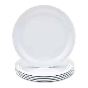 Amazon Basics Melamine Plastic Plate, Dishwasher Safe, BPA Free, 6 Piece Set, 9 in, White