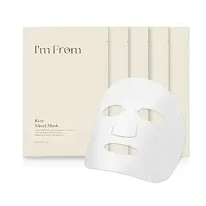 I’m From Rice Sheet Mask, Hydrating & Soothing Face Mask with Rice Extract, Moisture-Sealing Vegan Sheet, Korean Skincare, 0.68 fl. oz (20ml) / 5 Sheets