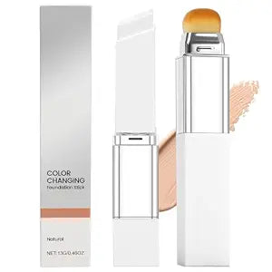 White Korean Color Changing Foundation Stick with Volufiline - Hydrating Concealer Base Makeup, Dual-Ended with Built-in Brush, Portable for Daily Use (Natural)
