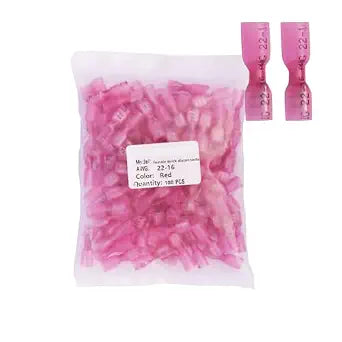 100pcs Pink Heat Shrink Female Spade Connectors,AWG22-16 Gauge Insulated Electrical Crimp Wire Terminals