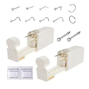 Nose Piercing Kit, DIEWEISIMI 2 Pack Disposable Self Nose Piercing Gun with 10 Pcs Nose Rings