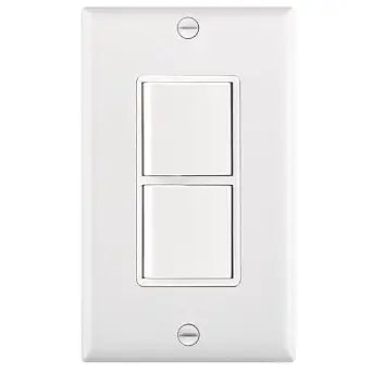 Wengart Duplex Rocker Combination Decorator Switch with Wall Plate, 15 Amp 120V Double Light Switch, Space-Saving 2-in-1 Stack Switch for Fan and Light Control, UL Listed, White, 1-Pack