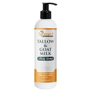 Tallow & Goat Milk Body Lotion for Sensitive Skin, Organic moisturizing Lotion - Soothes Dry skin, Goat Milk face and body Moisturizer - Handmade Tallow for skin cream (12 OZ, Unscented)