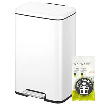 EKO Madison Matte White Stainless Steel 13.2 Gal/50L Kitchen Step Trash Can or Recycling Bin, Removable Inner Liner, Soft Close Lid, Fingerprint Resistant Finish