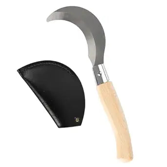 Kings County Tools Pruning Knife - 8-inch Hand Sickle Garden Tool with Beechwood Handle and Curved Stainless Steel Hawkbill Blade for Harvesting, Weeding, or Pruning - Gardening Knife