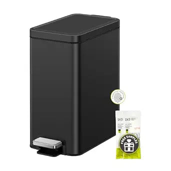 EKO Small Bathroom Trash Can with Lid Soft Close, Step Pedal, 10 Liter / 2.6 Gallon Stainless Steel Garbage Can with Removable Inner Bucket, Anti-Fingerprint Finish (Matte Black)