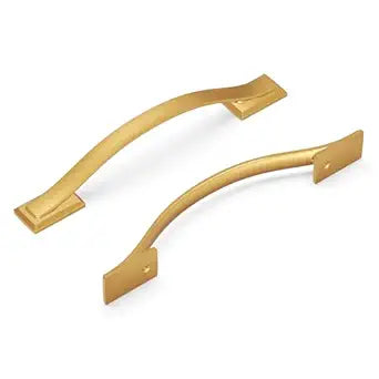 Hickory Hardware 10 Pack Solid Core Kitchen Cabinet Pulls, Luxury Cabinet Handles, Hardware for Doors & Dresser Drawers, 5-1/16 Inch (128mm) Hole Center, Brushed Golden Brass, Dover Collection