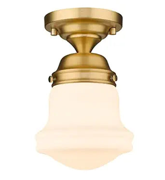 Vaughn 1 Light Flush Mount, Heritage Brass and Matte Opal