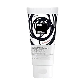 IGK GOOD BEHAVIOR Spirulina Protein Smoothing Blowout Balm | Anti-Frizz Heat Protectant + Smoothing Styling Cream | Helps Control Frizz and Smooth Hair for Sleek Blowouts
