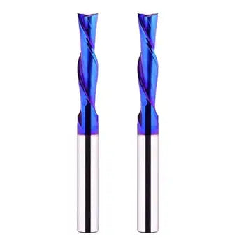 2PCS Spiral CNC Router Bit Down Cut 1/4 inch Shank Solid Carbide End Mill Tools with Blue Nano Coated for Wood Carving Engraving