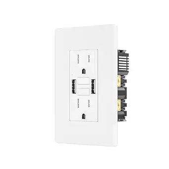 15 Amp GFCI Outlet with Dual USB-A Ports, Self-Test GFCI Electrical Outlet, LED Indicator, Tamper-Resistant GFCI Outlet, Screwless Wall Plate Included, ETL Listed, White