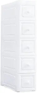 Conworld Super Light Weight Slim Plastic Bathroom Storage, Self-Assembling Organizer 5 Tier Cart with 4 Wheels (Product Comes with Installation Instructions and Video)