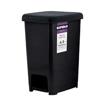 Superio Slim Step On Trash Can 6.5 Gallon, Black Waste Bin with Foot Pedal Lid 26 Liter, Kitchen, Under Desk, Office, Bedroom, Bathroom