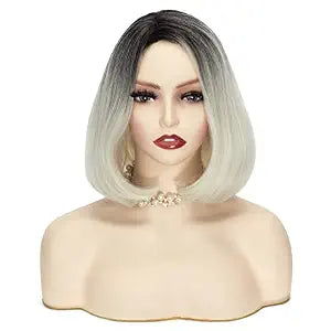 Women's Ombre Blonde Wig Short Curly Synthetic Bob Wig Halloween Costume Party Cosplay Wig