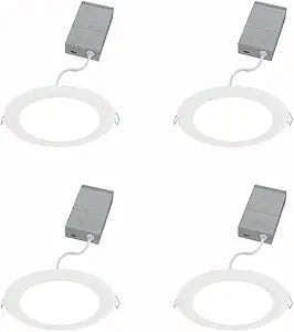 Juno LED Recessed Lights 6 Inch Round Wafer Downlight, 5-in-1 Switchable White Color Temperature, 120 Volts, 6-Inch Ultra-Thin Flat Trim, Matte White, 4-Pack (WF6 SWW5 90CRI MW CP4 M2)