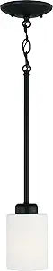 HomePlace by Capital Lighting 315211MB-338 Dixon Modern Soft White Glass Cylinder Mini Pendant, 1-Light 100 Watt, 7" H x 5" W, Matte Black