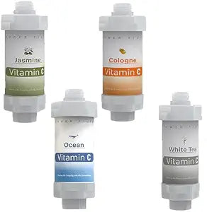 4 Pack Vitamin C Shower Head Filter for Hard Water Filter Bathtub Shower Aromatherapy Replacement Cartridge Bathroom Accessories Remove Chlorine Fluoride Heavy Metals Cologne Tea Jasmine Ocean