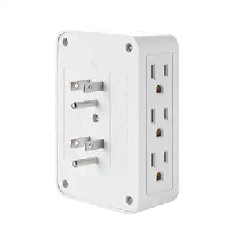 6 Outlet Wall Adapter, UL Listed 3-Prong Grounded Outlet to The Side