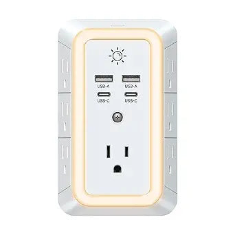 Multi Plug Outlet, USB Wall Charger, Surge Protector, 7 Outlet Extender with 4 USB Charging Ports (2 USB C) 1680J Power Strips Outlets with Night Light, Wall Plug Adapter Spaced for Home Travel Office