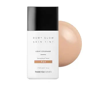 THANK YOU FARMER Dewy Glow Skin Tint TAN, Long-Lasting Tinted Moisturizer, Light coverage, Vitamin B3, Niacinamide, Adenosine, Korean Beauty Dermatologist Tested, 1.75 fl oz