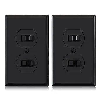 AIDA Single Pole Double Toggle Rocker Decorator Light Switch, 15 Amp Self-grounding Electrical Light Switches, Residential Grade, UL Listed (2 Pack, Glossy Black)