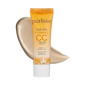 pūrlisse Youth Glow Vitamin C CC Cream SPF 50 - Radiant Finish Tinted Moisturizer - Korean Skin Care Formula with Hyaluronic Acid & Vitamin C to Hydrate, Brighten & Even Skin - Light (1.4 oz)